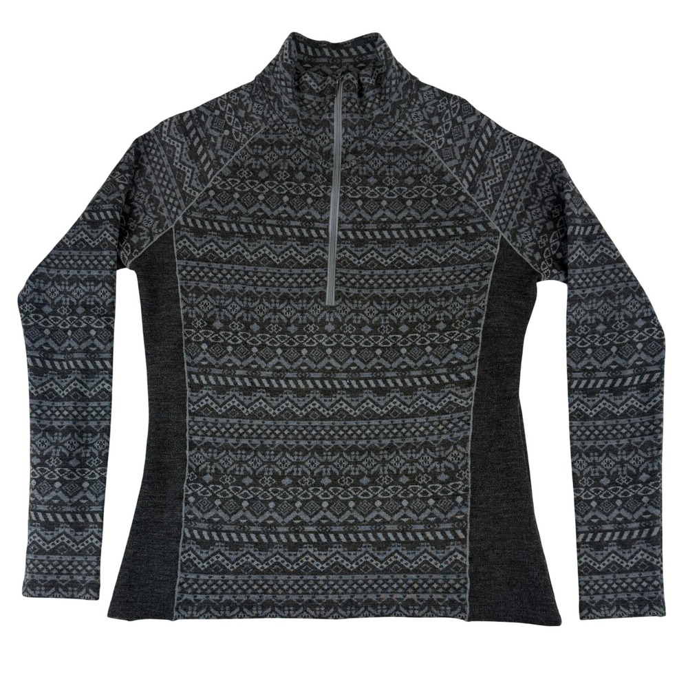 Kuhl Quarter Zip Sweater Womens Large Gray Black Wool Blend Fair Isle 4225